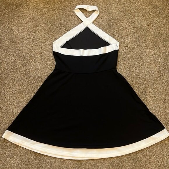 Shien Black and White Fit and Flare Halter Dress Large - Picture 4 of 8